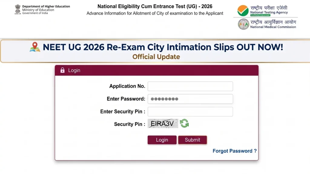 Neet 2026 Re-Neet Exam Date And City Slip