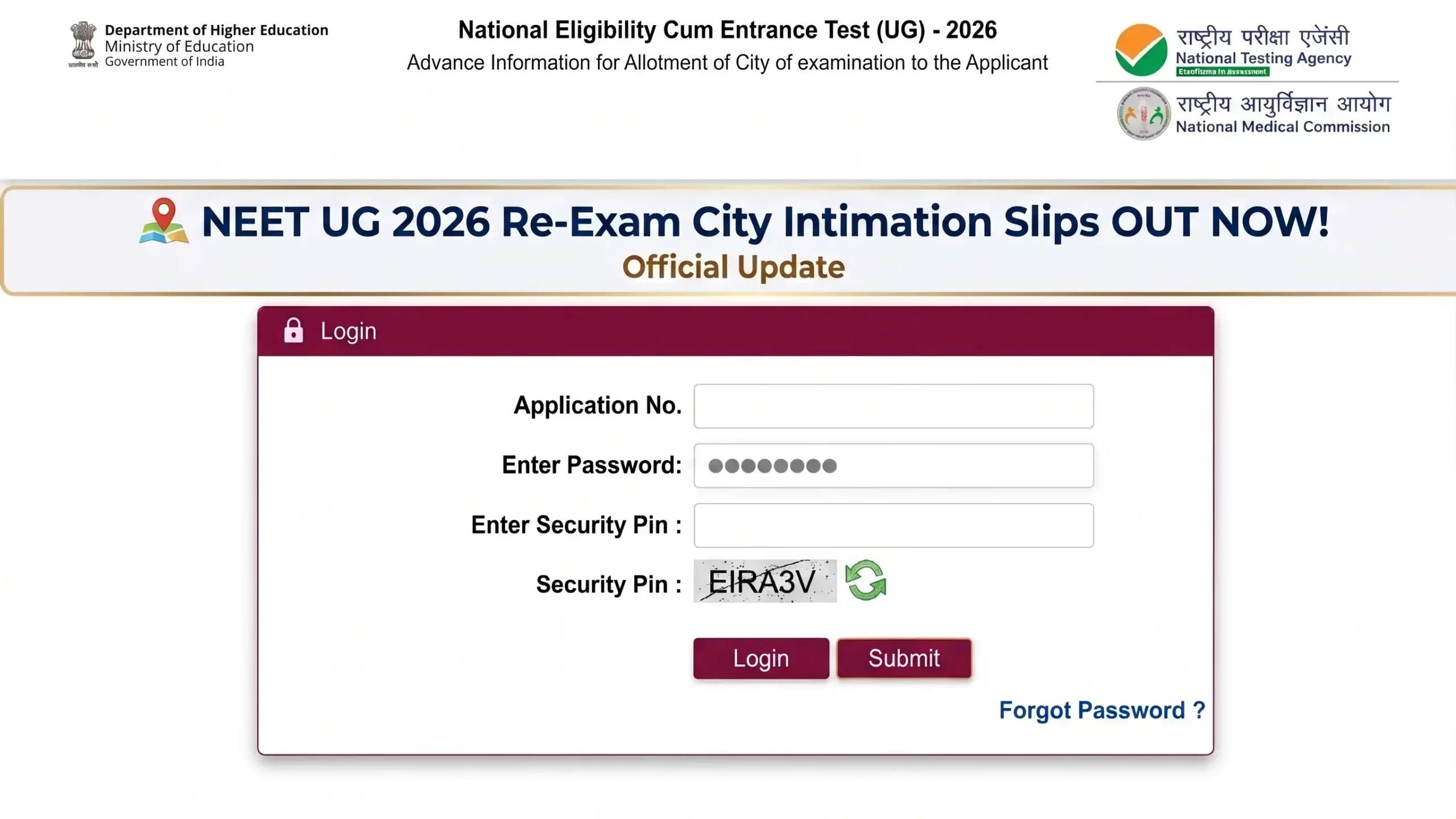 Neet 2026 Re-Neet Exam Date And City Slip